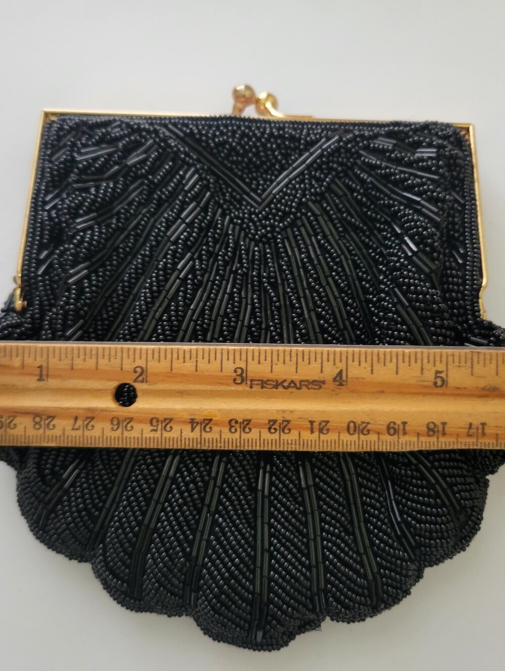 Vintage Crossbody Shell Evening Bag Clamshell Beaded Scalloped Kiss Lock Purse - Picture 6 of 7